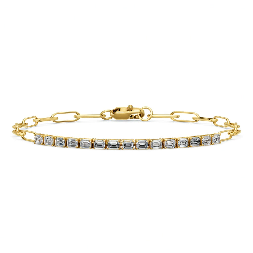 1.81 Carat Emerald Cut Diamond Chain Bracelet VS1 D F White Gold 14k