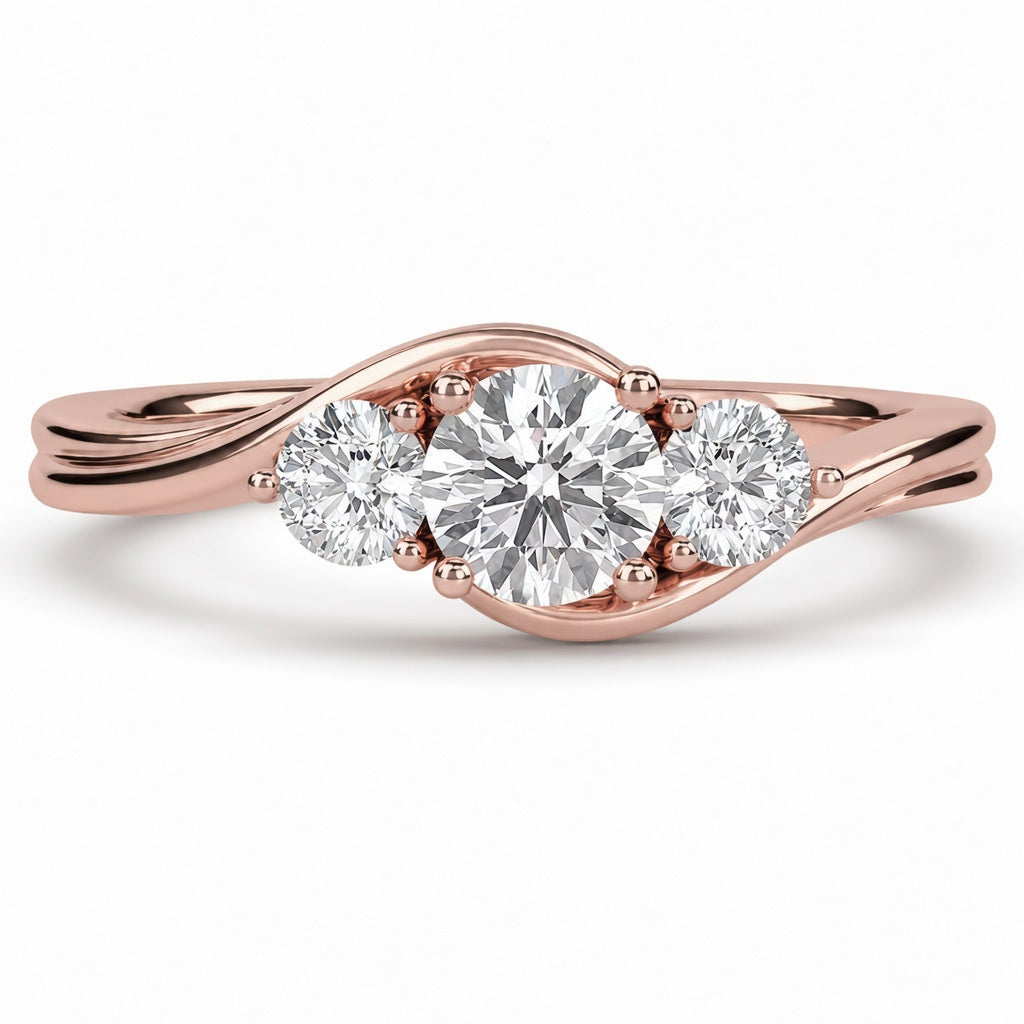 1.00 CT Round Cut Lab-Grown Diamond Three-Stone Engagement Ring in 14K White Gold – IGI Certified Bridal Design
