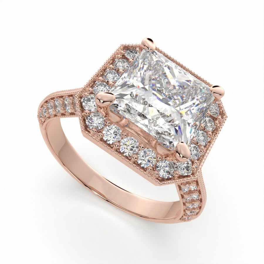 Amalia 4.5 Carat Princess Cut Halo Pave Engagement Ring