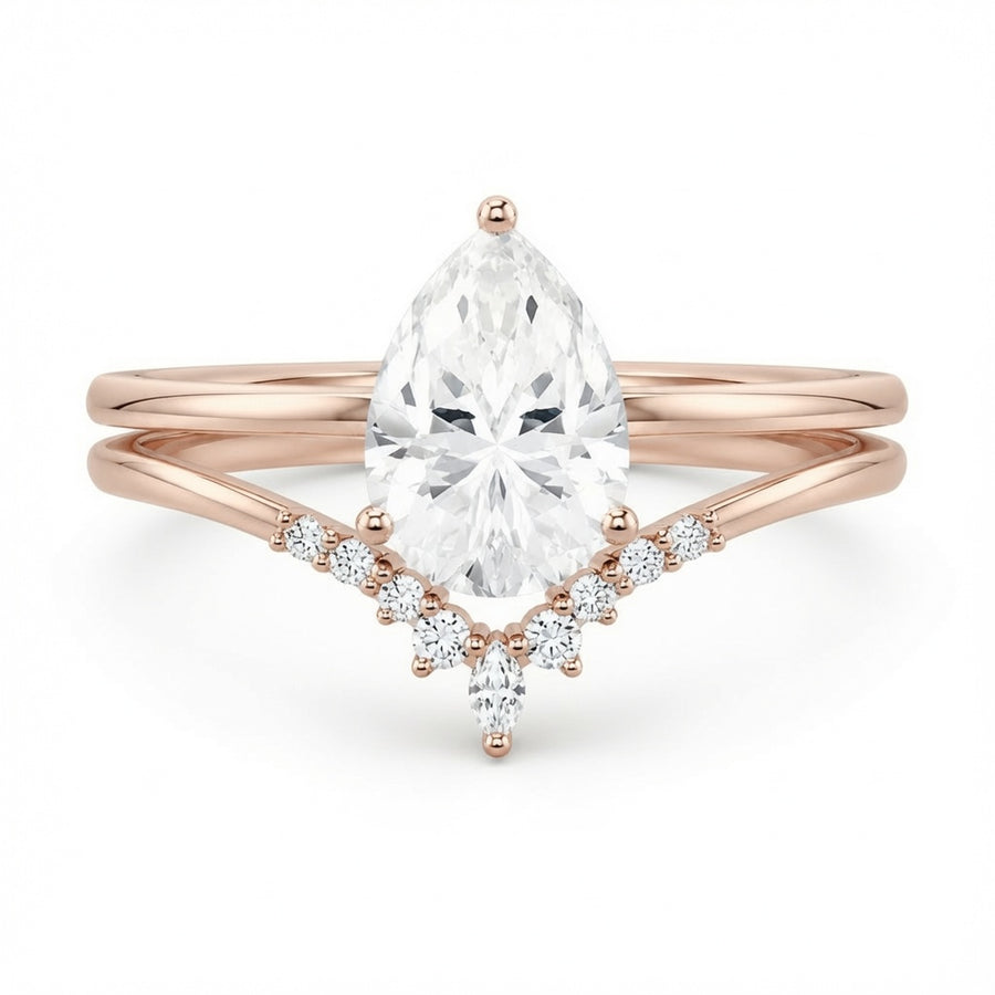 3.00 CT Pear Lab-Grown Diamond 2PCS Bridal Set in 14K White Gold – Minimalist Engagement Ring & Matching Wedding Band