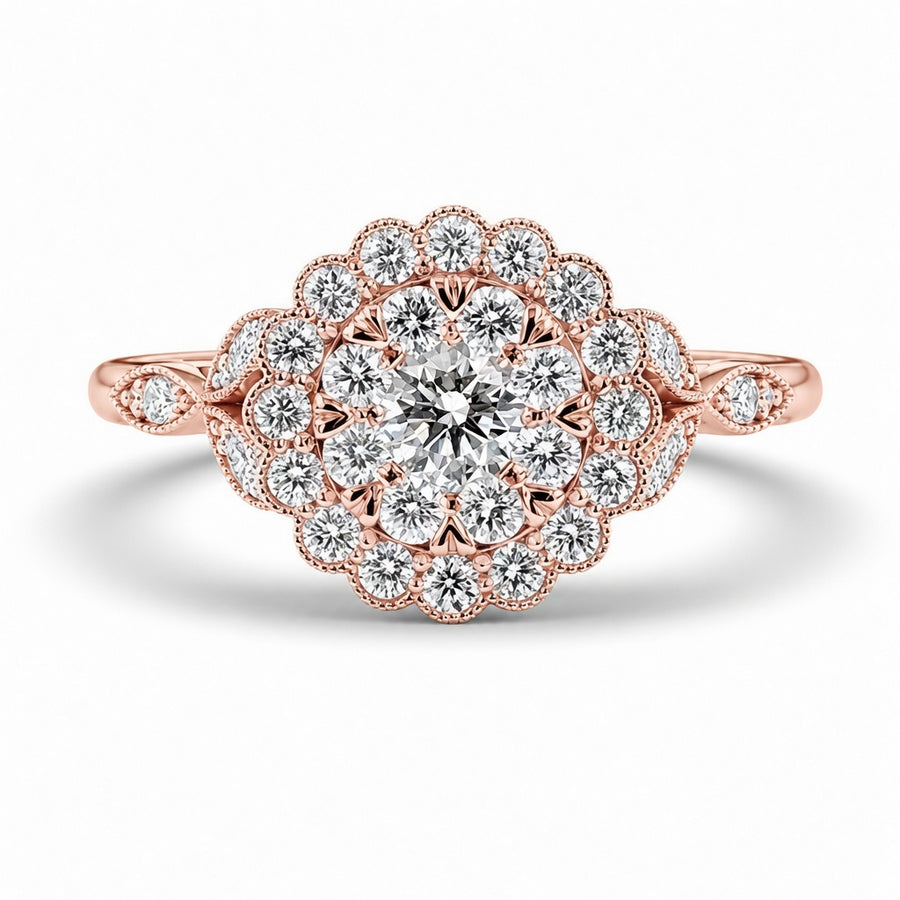 2.00 CT Round Cut Lab-Grown Diamond Double Halo Engagement Ring in 14K White Gold – Handmade Bridal Design
