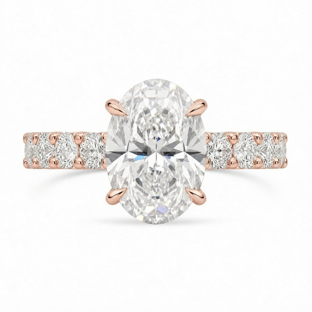 4.00 CT Oval Lab-Grown Diamond Hidden Halo Engagement Ring in 14K White Gold – Pavé Statement Design | IGI Certified
