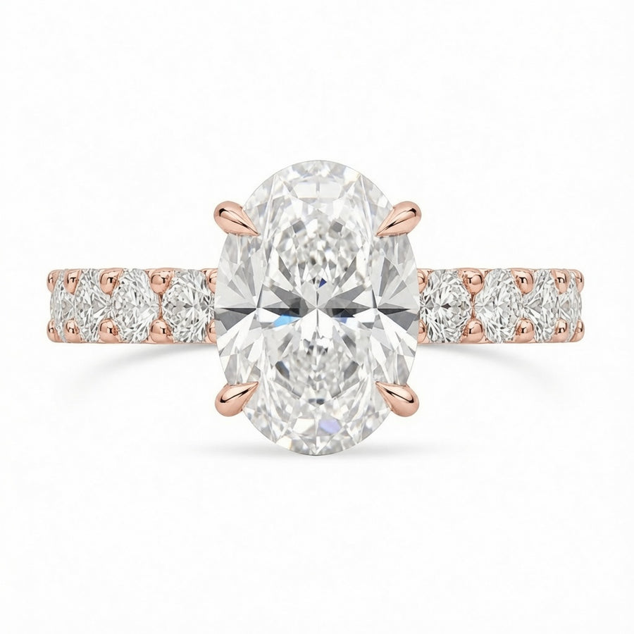 4.00 CT Oval Lab-Grown Diamond Hidden Halo Engagement Ring in 14K White Gold – Pavé Statement Design | IGI Certified