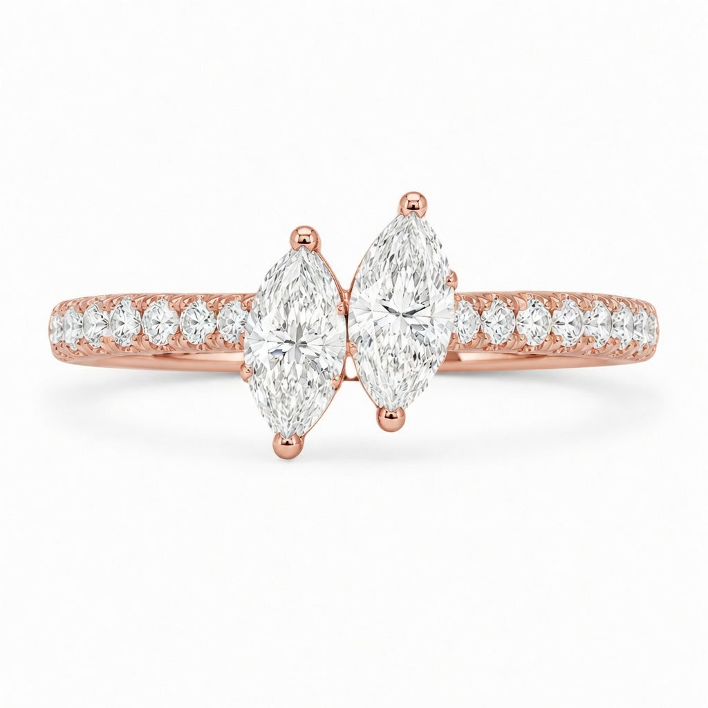 1.00 CT Two-Stone Lab-Grown Diamond Ring with Pavé Band in 14K White Gold (D–F / VS1–VS2)