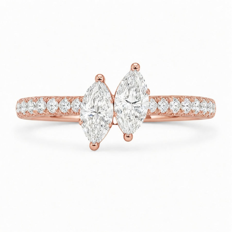 1.00 CT Two-Stone Lab-Grown Diamond Ring with Pavé Band in 14K White Gold (D–F / VS1–VS2)