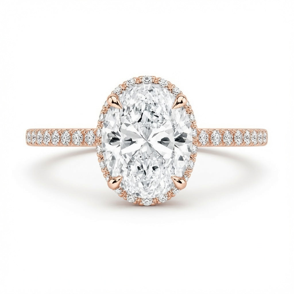 4.00 CT Oval Lab-Grown Diamond Hidden Halo Engagement Ring in 14K White Gold – Gala Pavé Halo Design