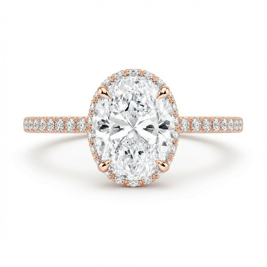 4.00 CT Oval Lab-Grown Diamond Hidden Halo Engagement Ring in 14K White Gold – Gala Pavé Halo Design