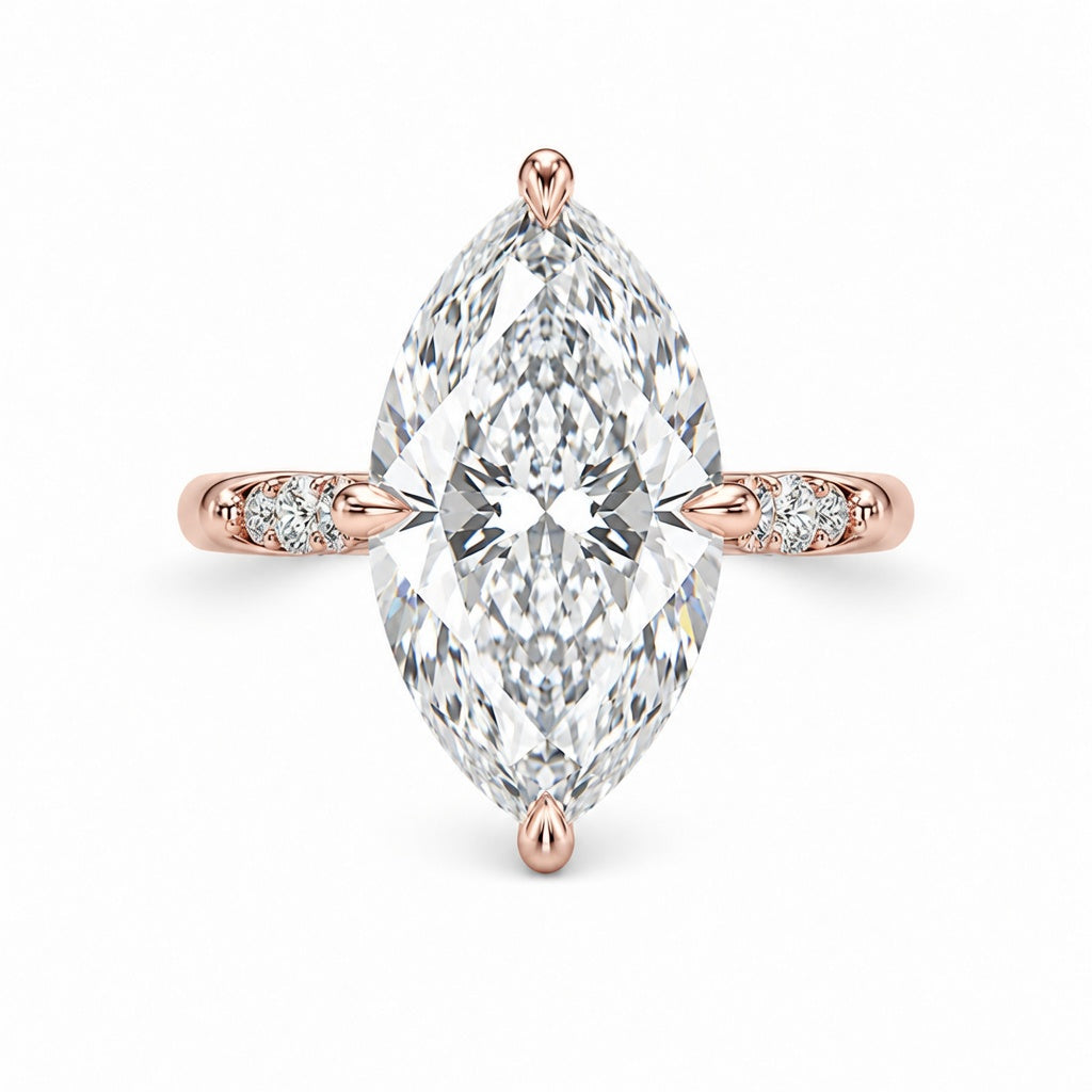 3.00 CT Marquise Lab-Grown Diamond Hidden Halo Engagement Ring in 14K White Gold – Pavé Cathedral Solitaire Design
