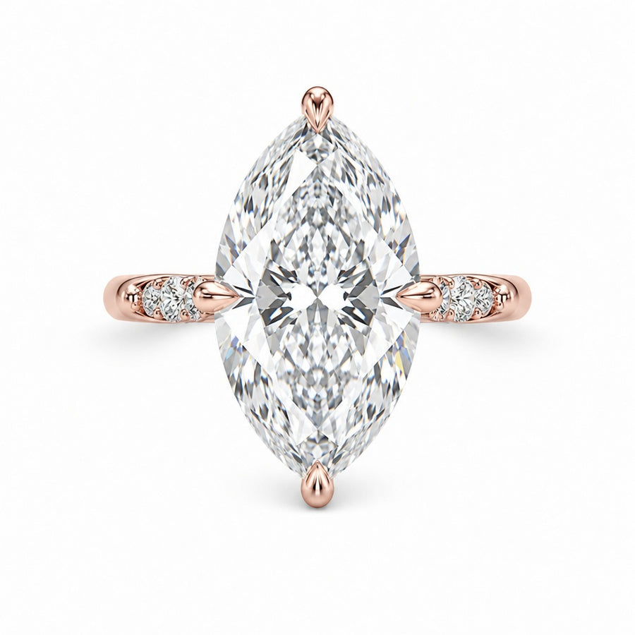 3.00 CT Marquise Lab-Grown Diamond Hidden Halo Engagement Ring in 14K White Gold – Pavé Cathedral Solitaire Design