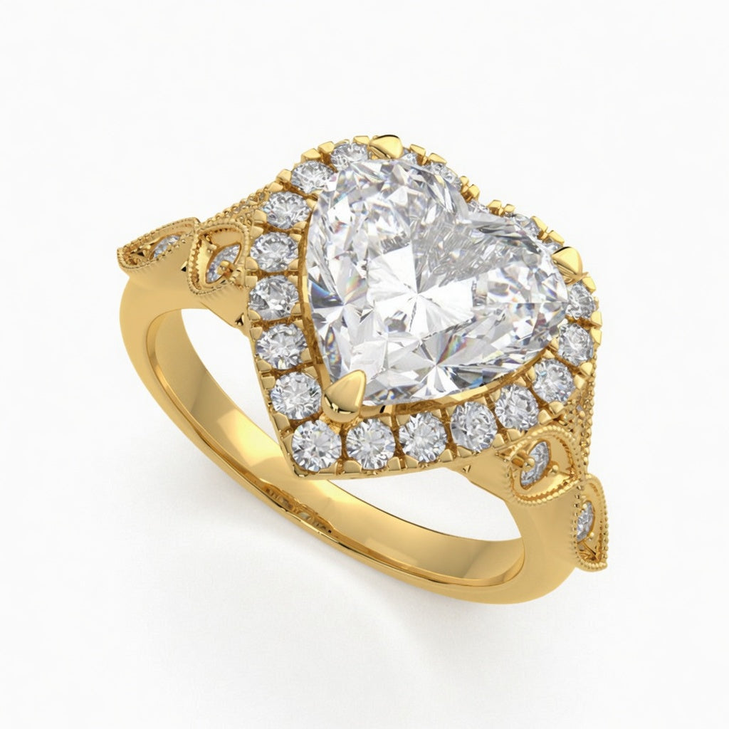 Ada 1.35 Carat Heart Cut Halo Pave Engagement Ring