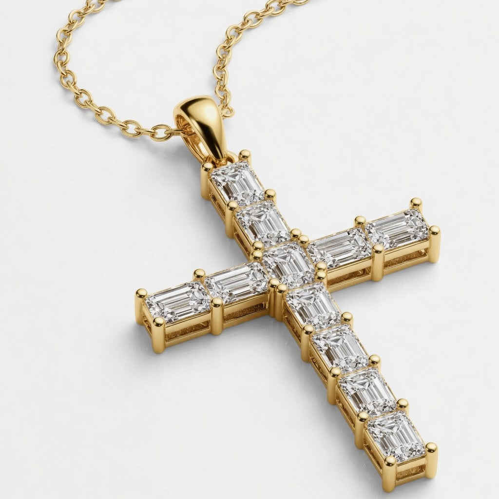 14K White Gold Radiant-Cut Lab-Grown Diamond Cross Pendant (2.00 CTW – D–F / VS1–VS2)