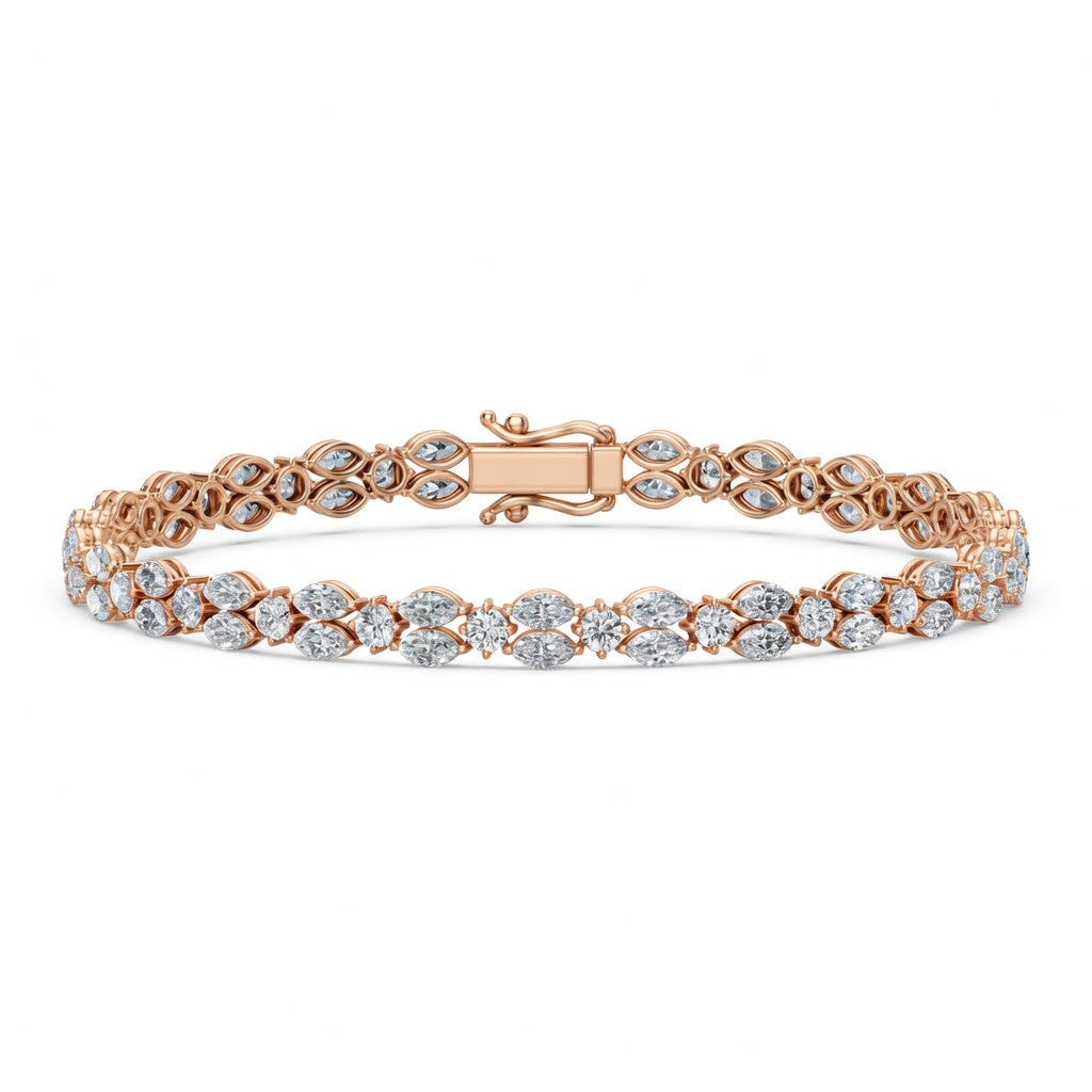 6.44 Carat Marquise Round Cut Diamond Tennis Bracelet VS1 D F White Gold 14k
