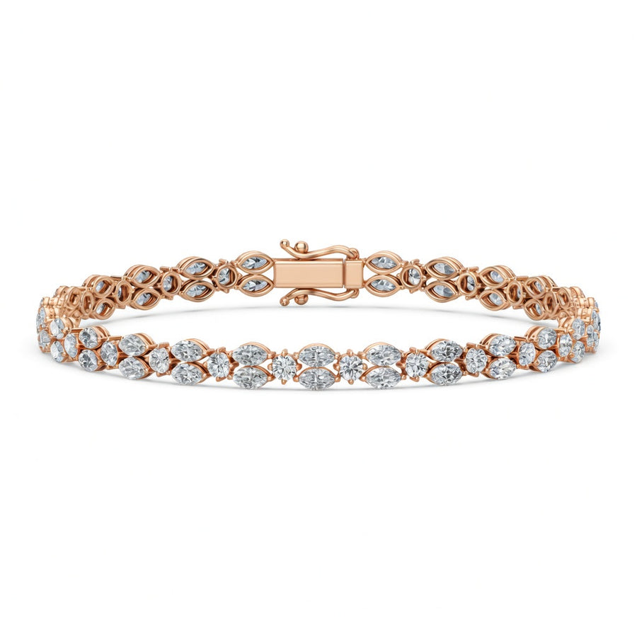 6.44 Carat Marquise Round Cut Diamond Tennis Bracelet VS1 D F White Gold 14k