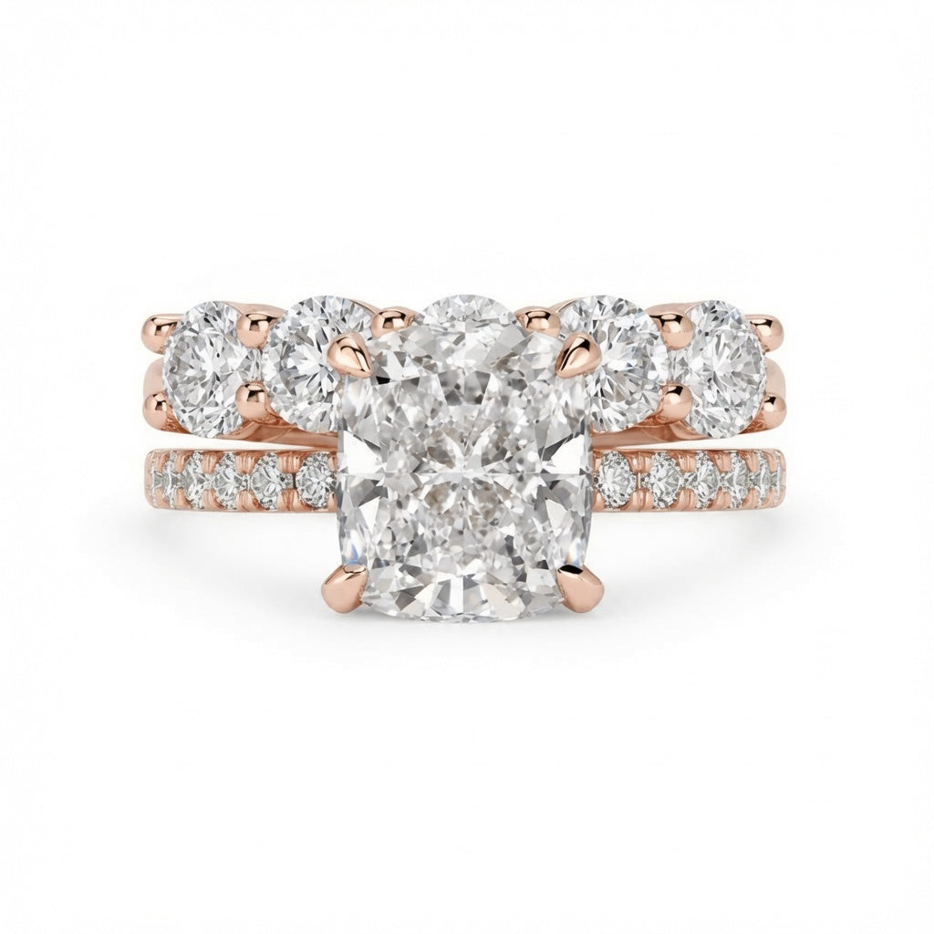 2.00 CT Elongated Cushion Cut Lab-Grown Diamond 2PCS Hidden Halo Bridal Set in 14K White Gold – Matching Wedding Ring Design