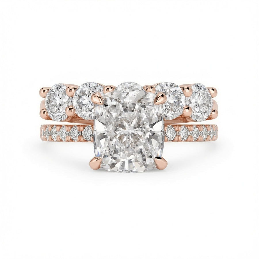 2.00 CT Elongated Cushion Cut Lab-Grown Diamond 2PCS Hidden Halo Bridal Set in 14K White Gold – Matching Wedding Ring Design