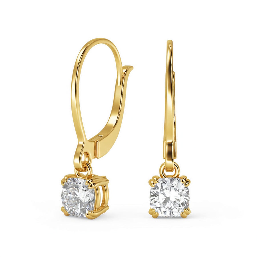 4 Ct Cushion Cut Double Prong Diamond Earrings VS1 D Leverback