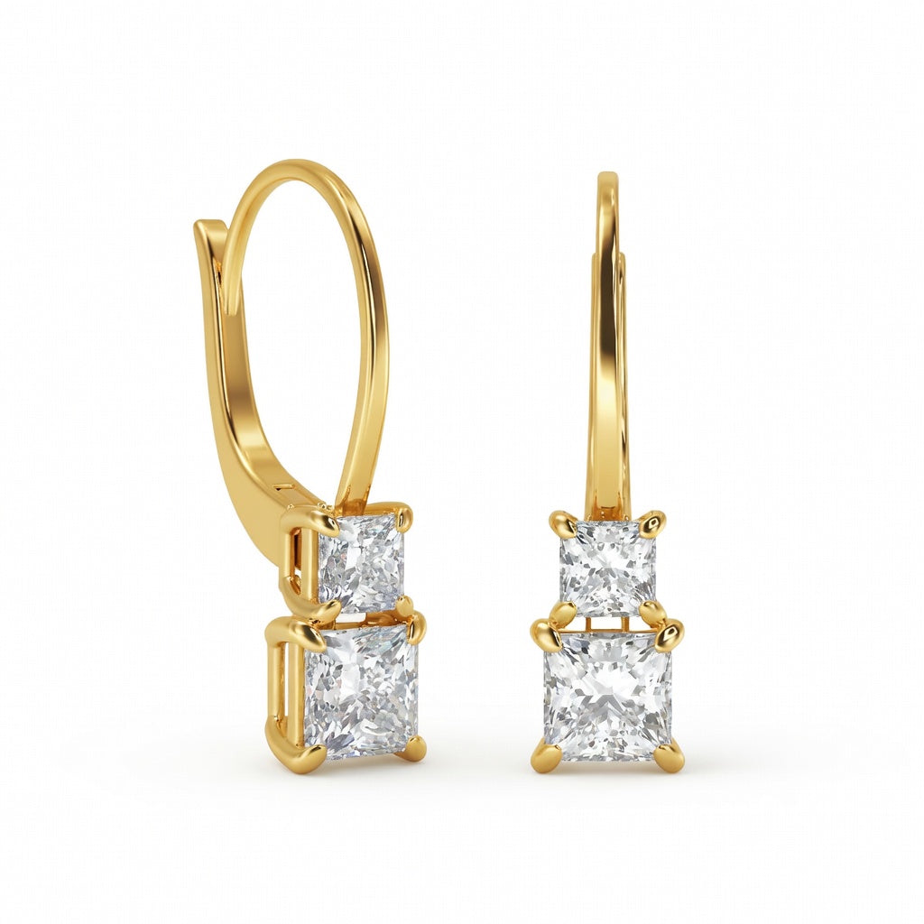 2 Ct Princess Cut 6 Prong Diamond Earrings VS1 D Leverback White Gold