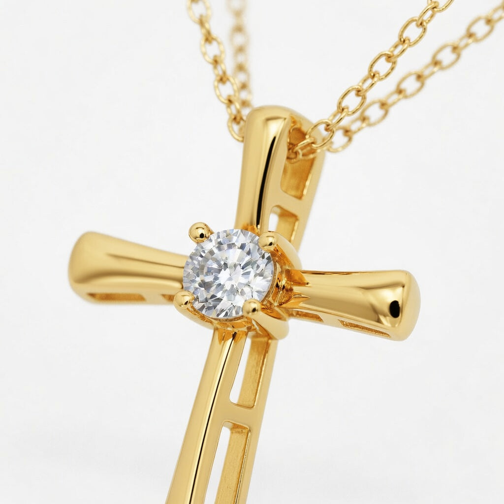 14K White Gold Single Stone Cross Lab-Grown Diamond Pendant (1.00 CTW – D–F / VS1–VS2)