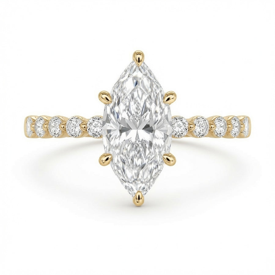 4.00 CT Dutch Marquise Lab-Grown Diamond Hidden Halo Engagement Ring in 14K White Gold – Round Side Stone Prong Set Design