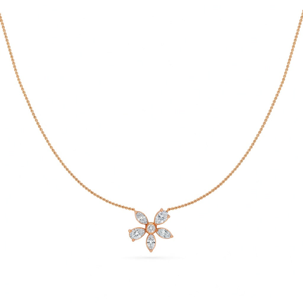 0.9 Ct Marquise Round Pear Cut Diamond Pendant Necklace VS1 D-F White Gold 14k
