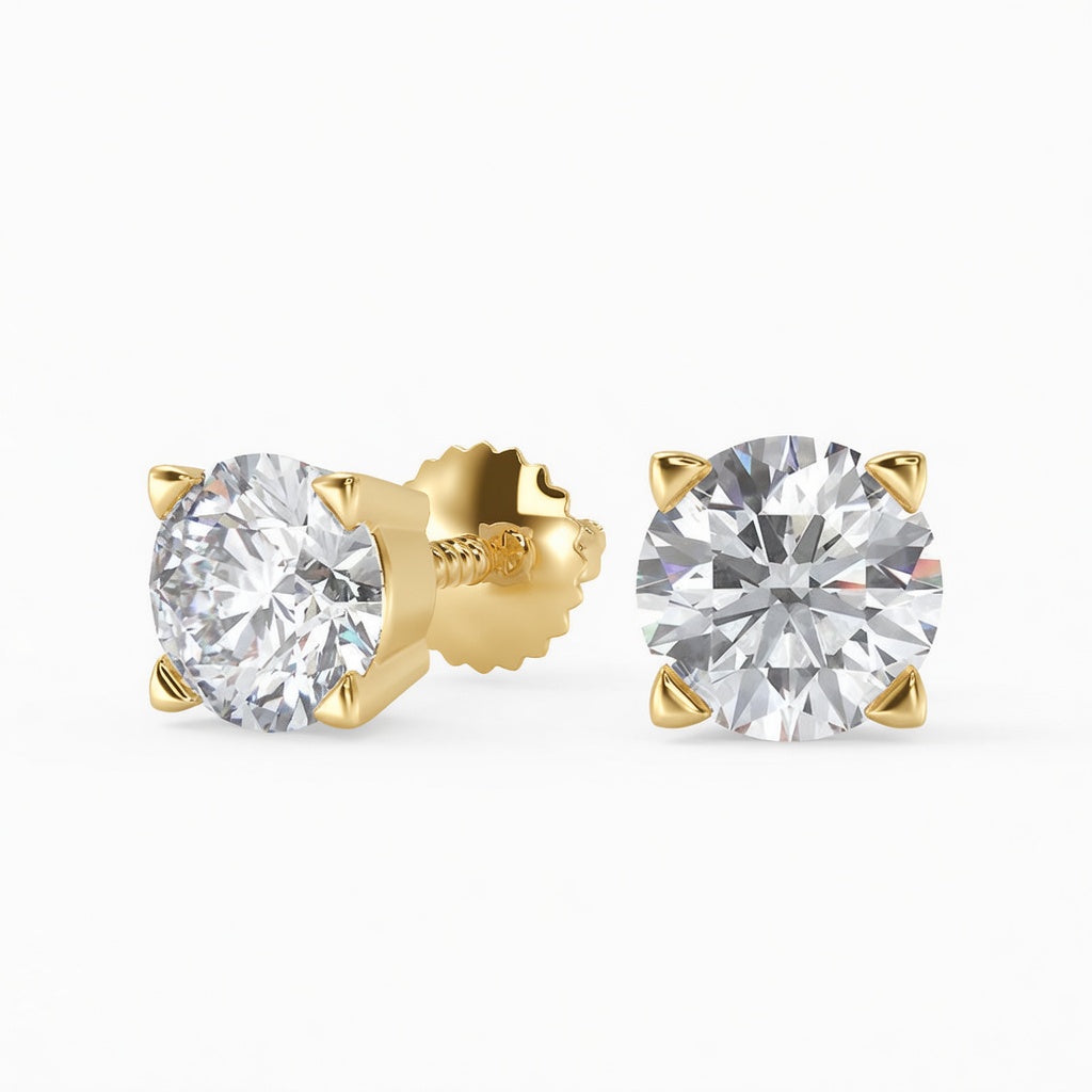 2.5 Ct Round Cut Basket Stud Diamond Earrings VS1 D Screw Back