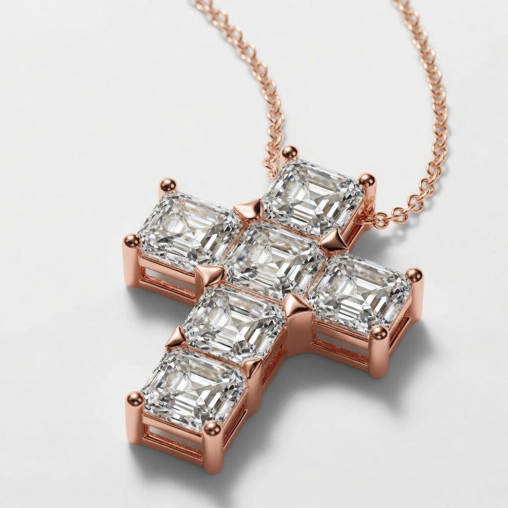 6.00 CTW Asscher Cut Lab-Grown Diamond Cross Pendant (D–F / VS1–VS2, IGI Certified)