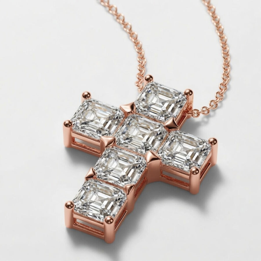 6.00 CTW Asscher Cut Lab-Grown Diamond Cross Pendant (D–F / VS1–VS2, IGI Certified)