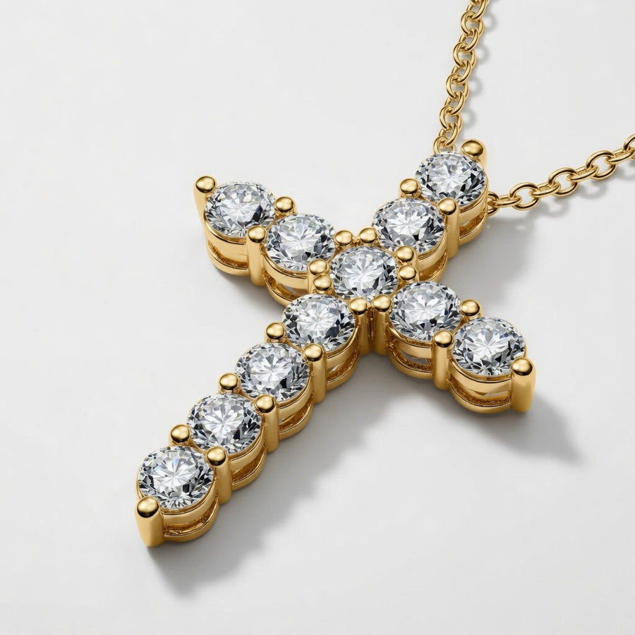 1.00 CTW Round Lab-Grown Diamond Shared Prong Cross Pendant (D–F / VS1–VS2, IGI Certified)