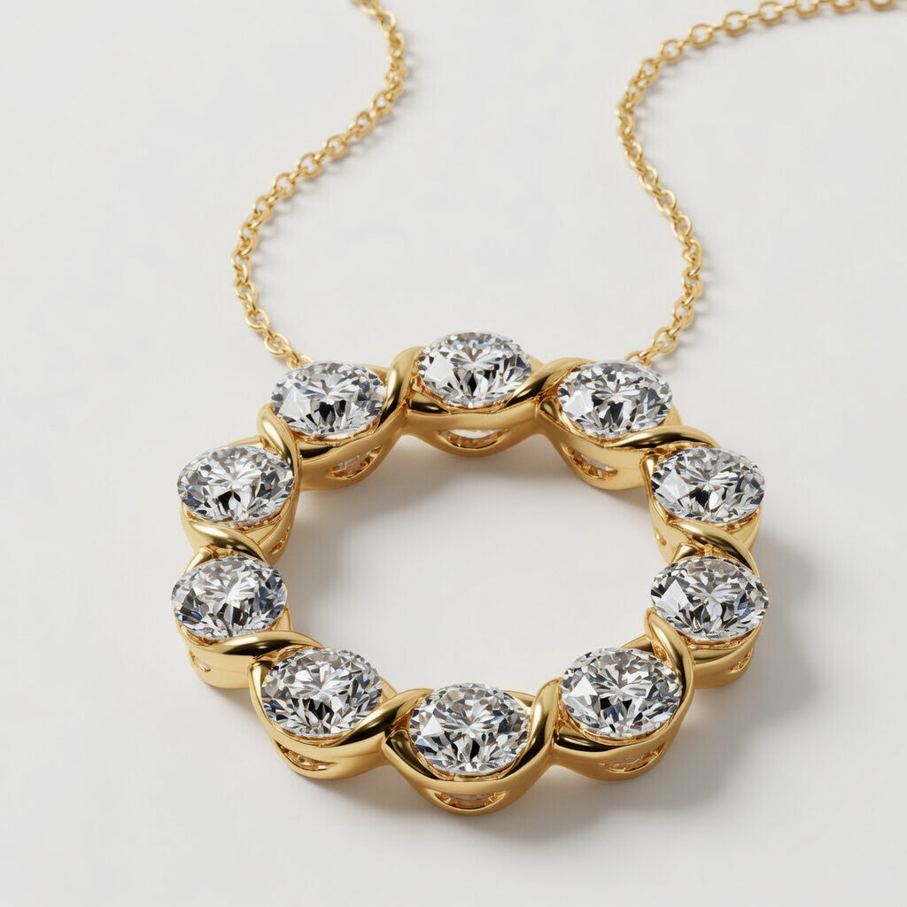 2.00 CTW Round Lab-Grown Diamond Circle Pendant with Adjustable Chain (D–F / VS1–VS2, IGI Certified)