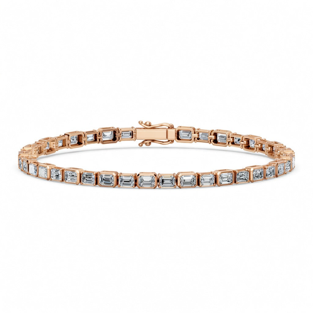 6.72 Carat Emerald Cut Diamond Tennis Bracelet VS1 D F White Gold 14k