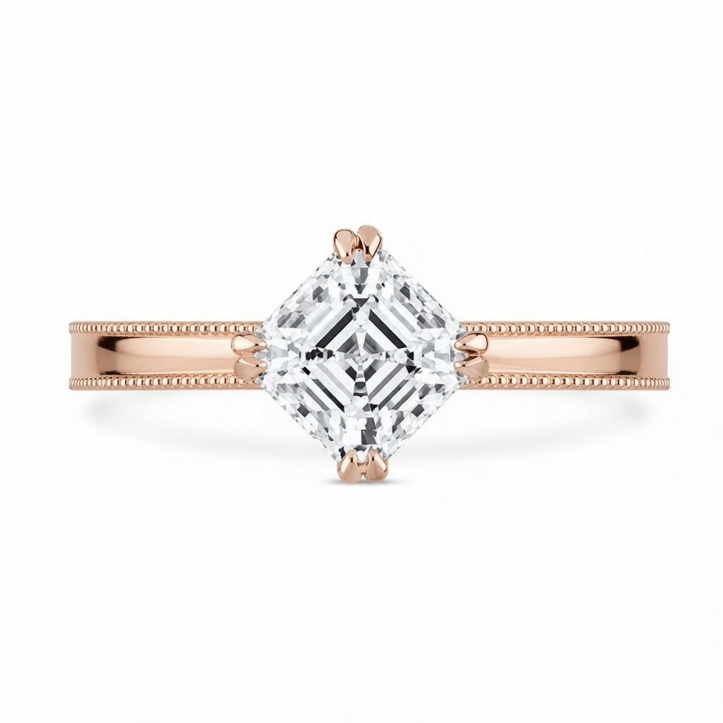 2.00 CT Asscher Cut Lab-Grown Diamond Engagement Ring in 14K White Gold – Milgrain Double Claw Prong Art Deco Design