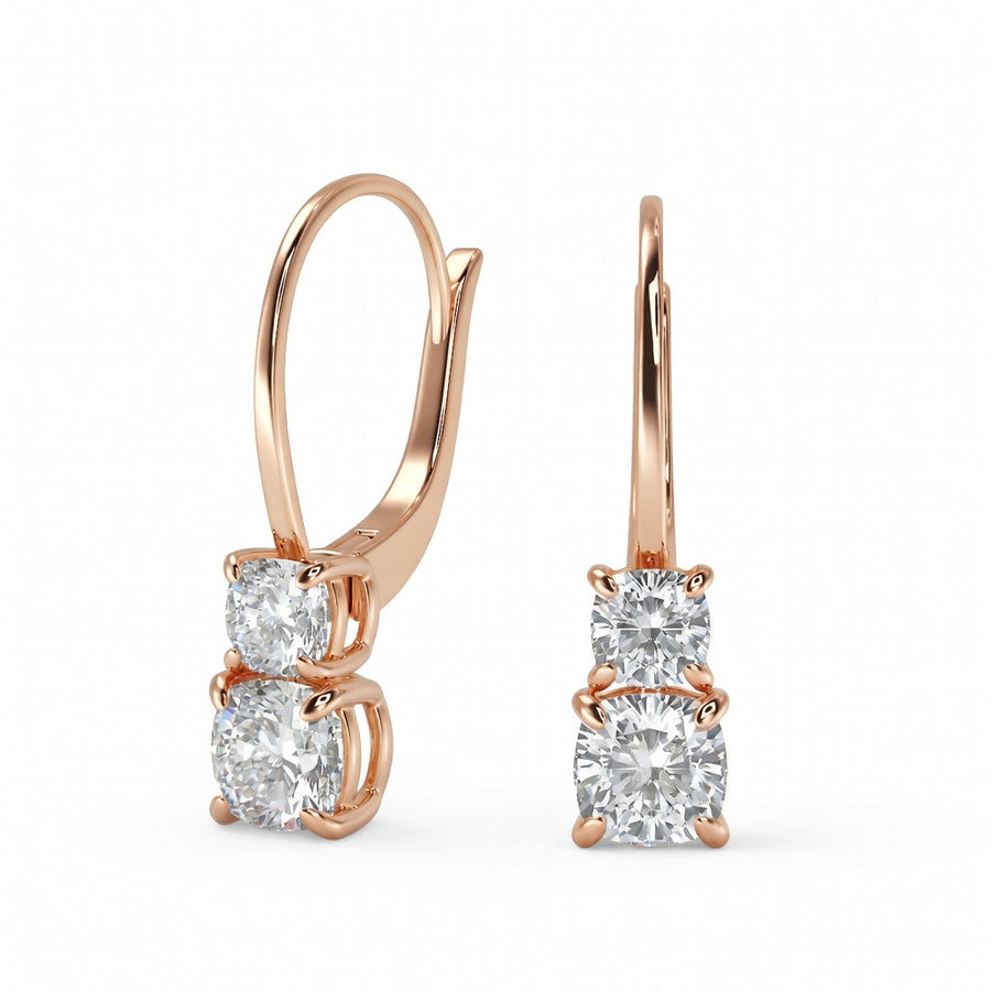 3 Ct Cushion Cut 6 Prong Stacked Diamond Earrings VS1 D Leverback