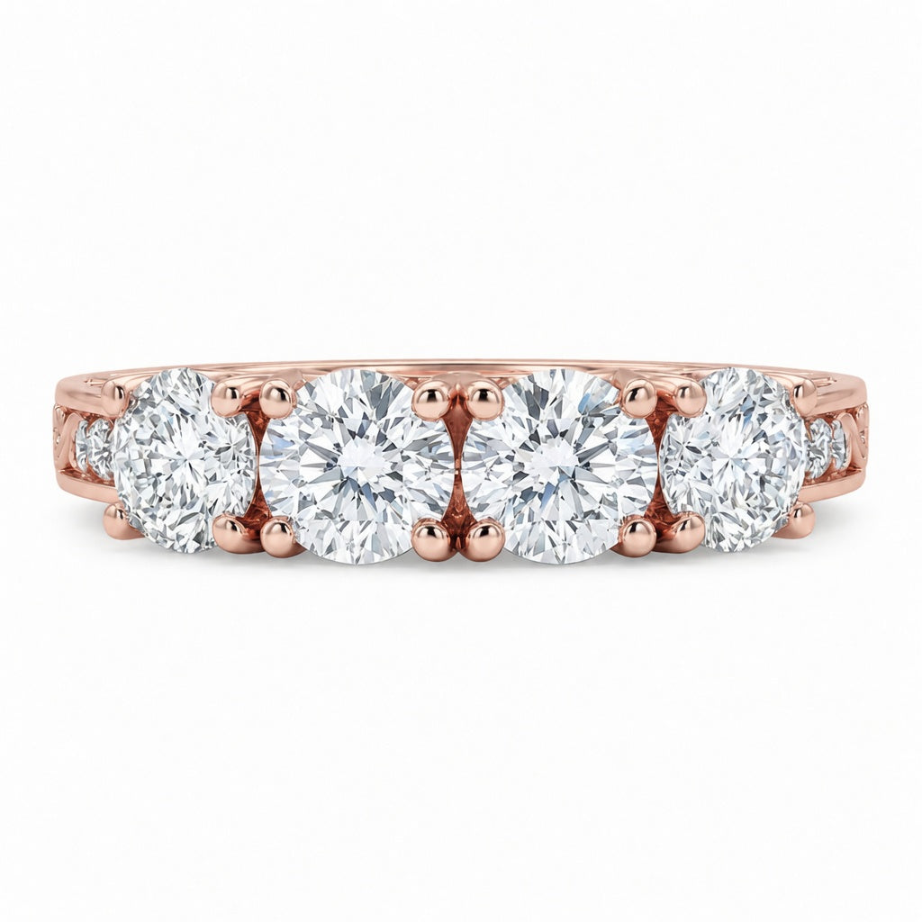 1.00 CT Vintage Four Stone Lab-Grown Diamond Wedding Band in 14K White Gold – Engraved Stacking Anniversary Ring