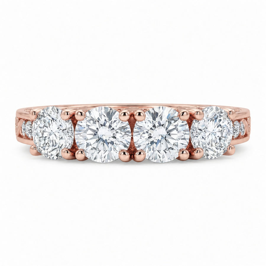 1.00 CT Vintage Four Stone Lab-Grown Diamond Wedding Band in 14K White Gold – Engraved Stacking Anniversary Ring