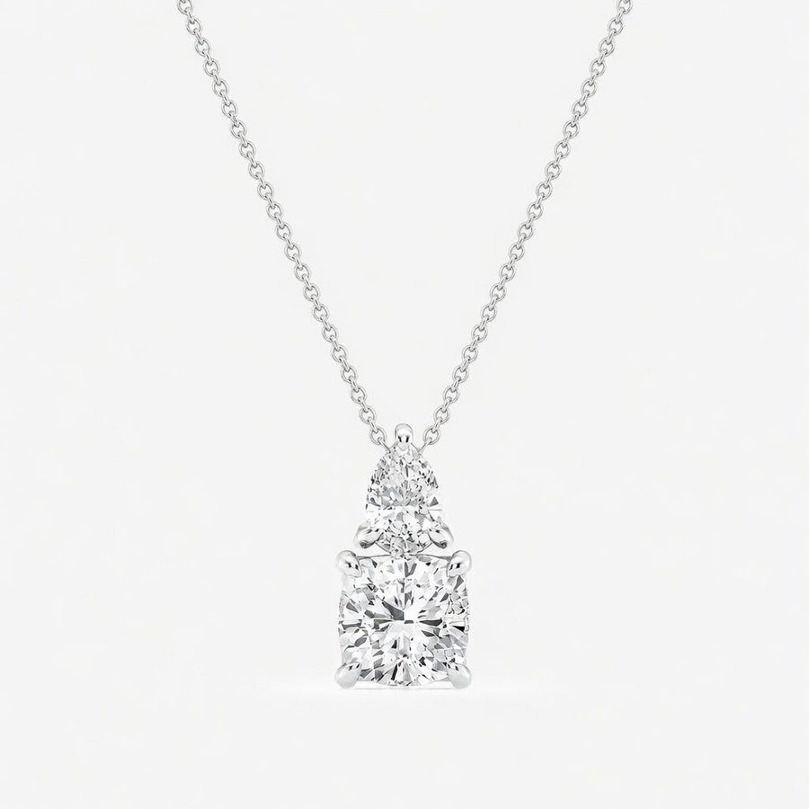 1.00 CTW Toi Et Moi Cushion and Pear Lab-Grown Diamond Pendant with Adjustable Chain (D–F / VS1–VS2)