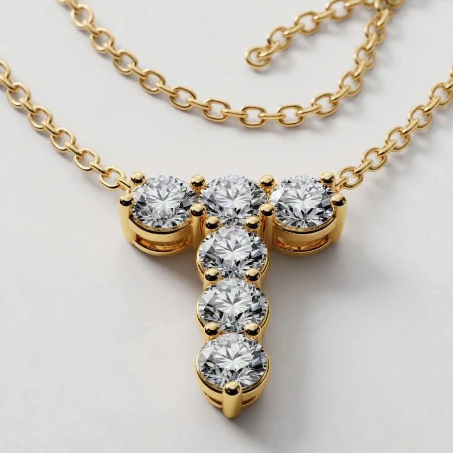 1.00 CTW Round Lab-Grown Diamond Initial T Personalized Pendant (D–F / VS1–VS2)