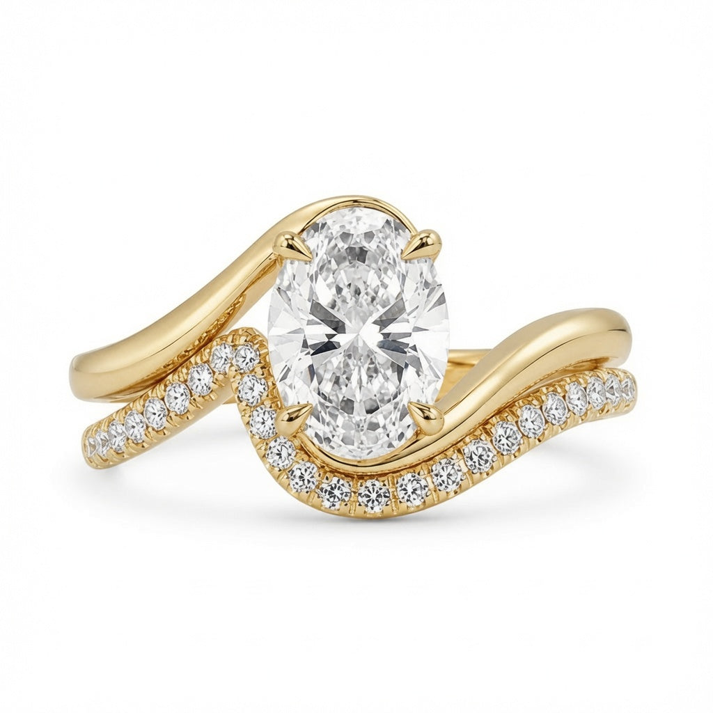 2.00 CT Oval Lab-Grown Diamond Antique Vintage 2PCS Bridal Set in 14K White Gold – Matching Engagement & Wedding Ring Design