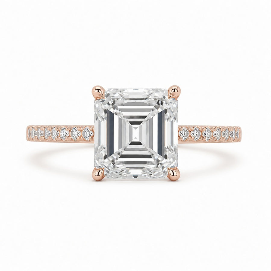 4.00 CT Asscher Cut Lab-Grown Diamond Engagement Ring in 14K White Gold – Pavé Setting Square Diamond Design