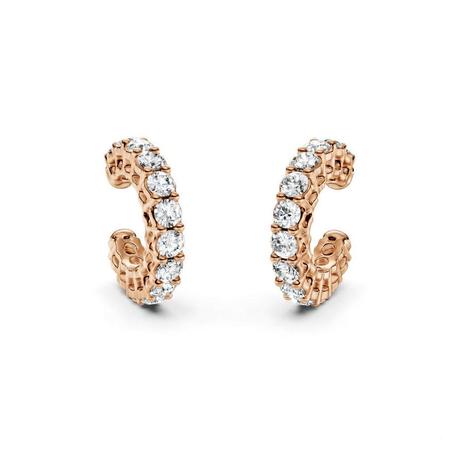 0.58 ct Round Cut Cuff Prong Diamond Earrings VS1 D White Gold 14k