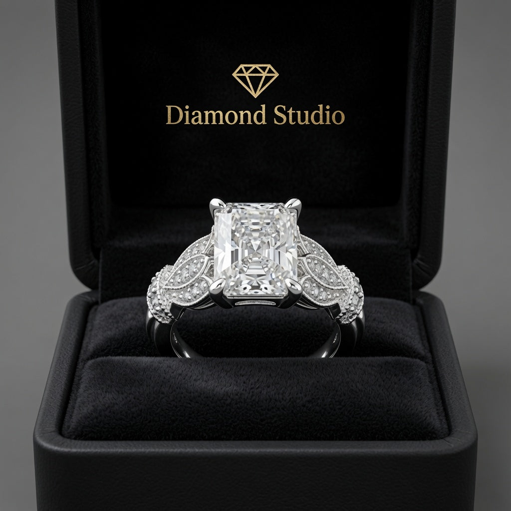 VS1 D Lab Grown Diamond Pave Radiant Ring