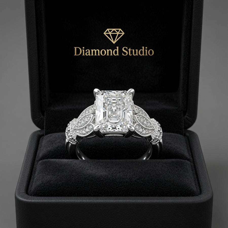 Nadia 2.15 Carat Radiant Cut Pave Milgrain Engagement Ring