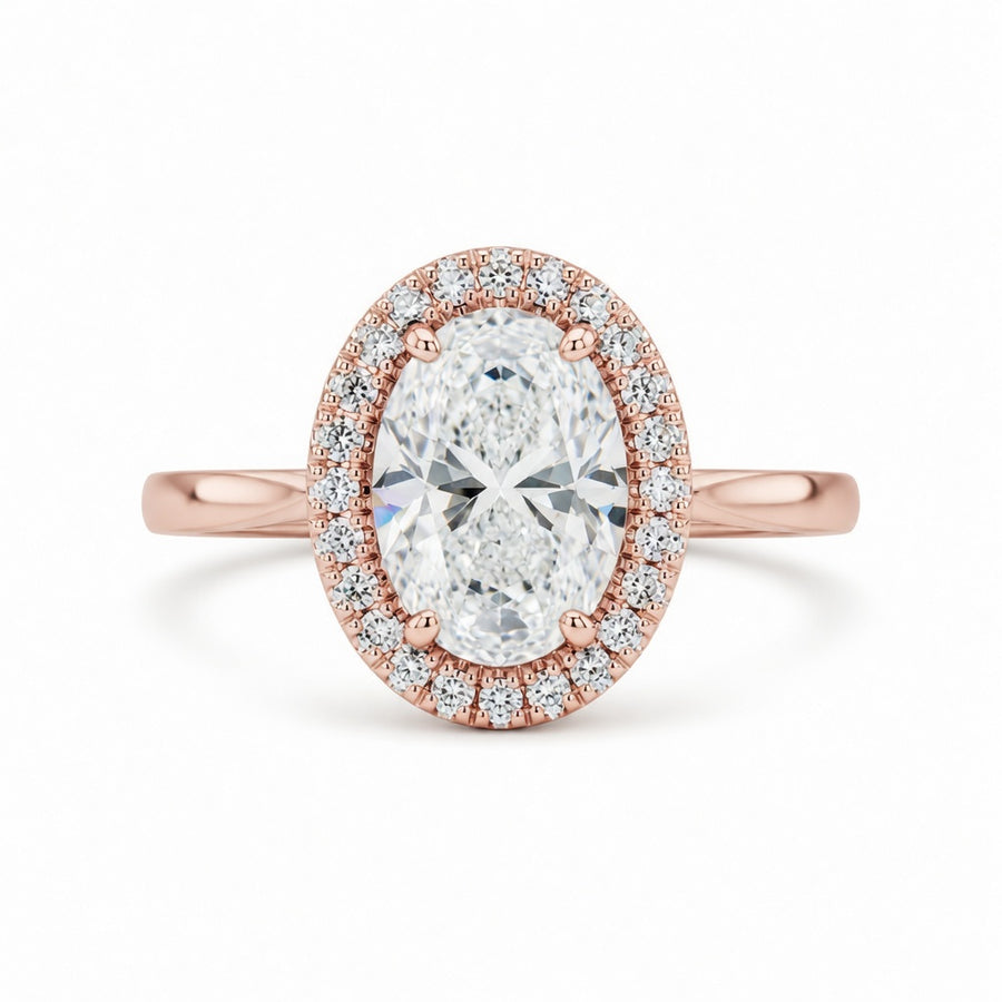 2.00 CT Oval Cut Lab-Grown Diamond Double Hidden Halo Engagement Ring in 14K White Gold – Classic Celebrity Style Design