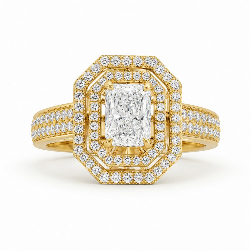 1.00 CT Radiant Cut Lab-Grown Diamond Double Halo Engagement Ring in 14K White Gold