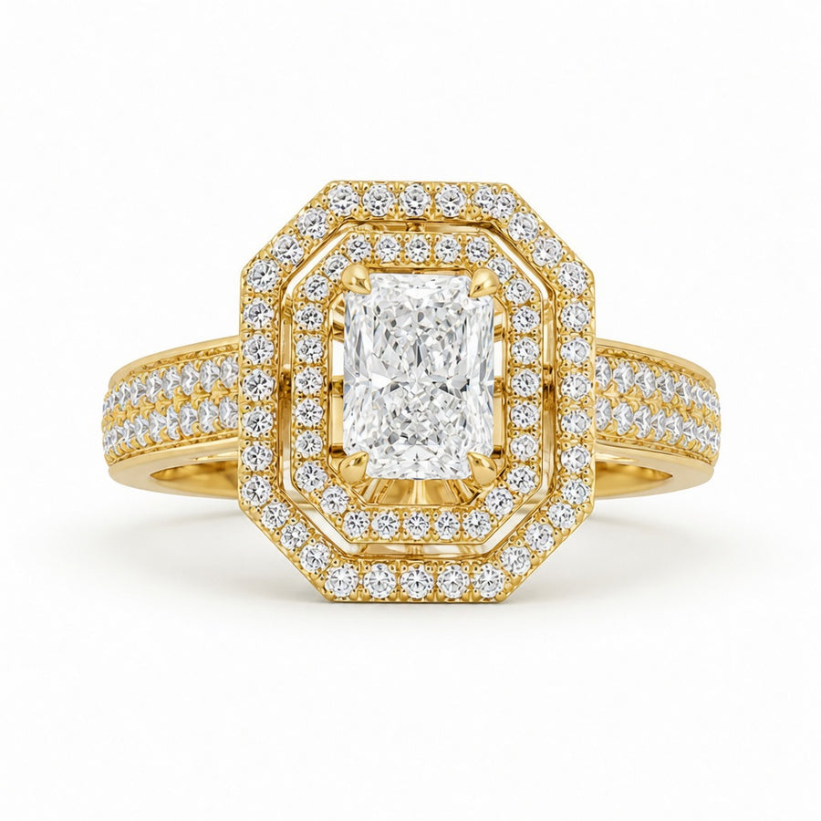 1.00 CT Radiant Cut Lab-Grown Diamond Double Halo Engagement Ring in 14K White Gold