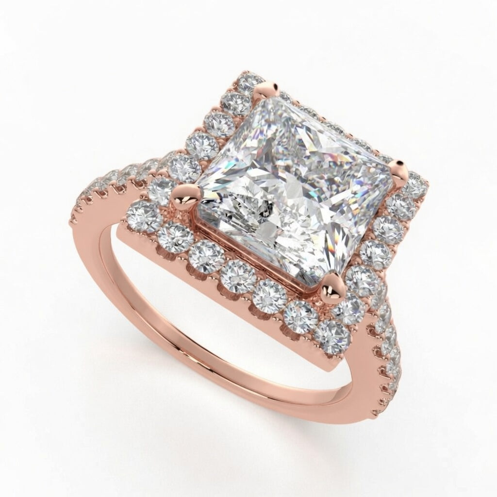 Bianca 1.5 Carat Princess Cut Halo Pave Engagement Ring