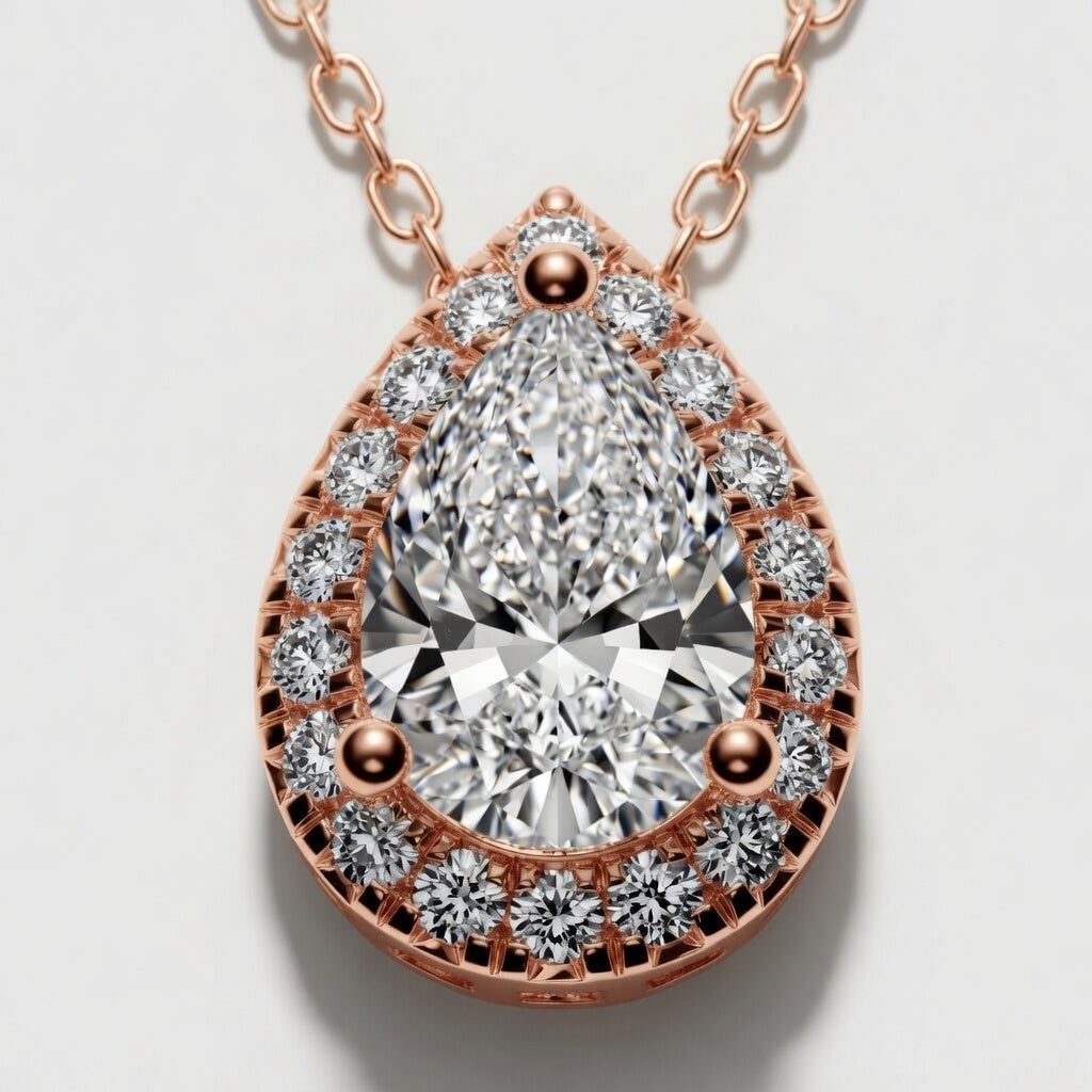 1.20 CTW Pear Lab-Grown Diamond Halo Pendant with Adjustable Chain (D–F / VS1–VS2)