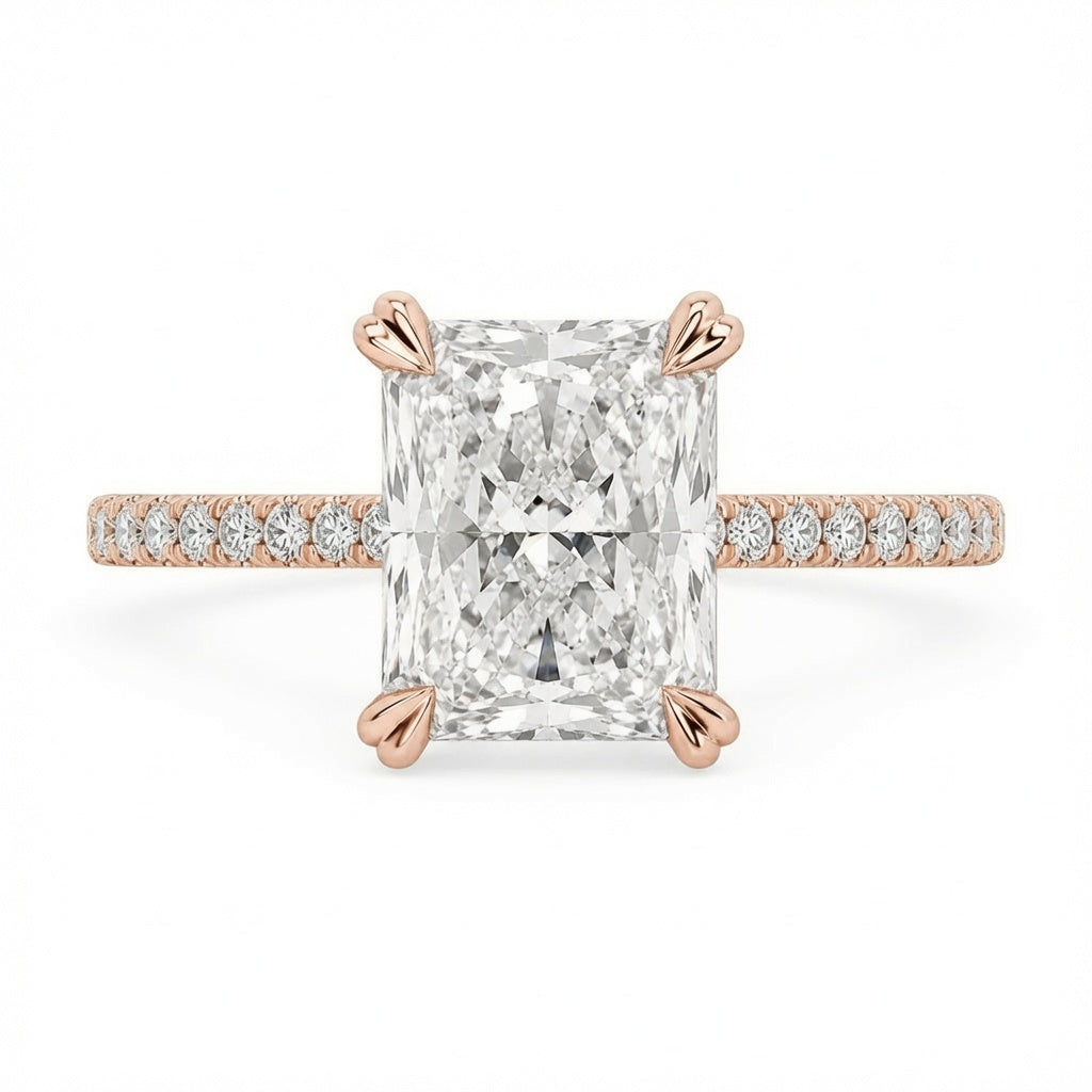 3.50 CT Radiant Cut Lab-Grown Diamond Hidden Halo Engagement Ring in 14K White Gold – IGI Certified Solitaire Design