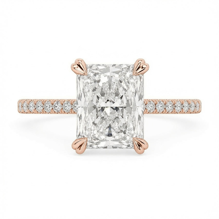 3.50 CT Radiant Cut Lab-Grown Diamond Hidden Halo Engagement Ring in 14K White Gold – IGI Certified Solitaire Design