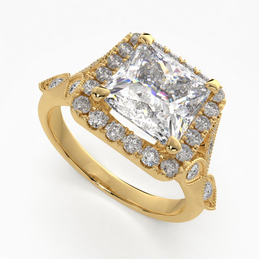 Ada 3.35 Carat Princess Cut Halo Pave Engagement Ring