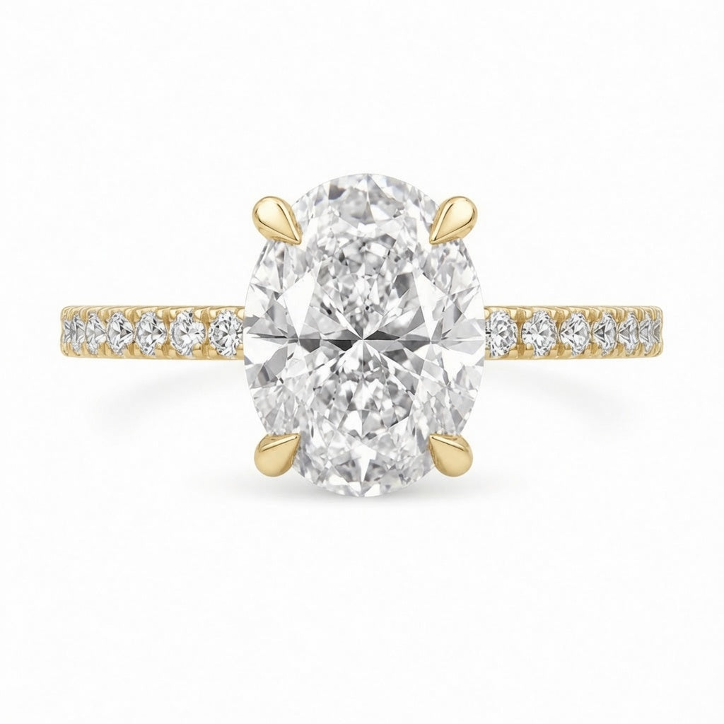 3.00 CT Oval Lab-Grown Diamond Hidden Halo Engagement Ring in 14K White Gold – IGI Certified Bridal Design